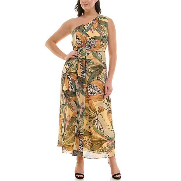 Women's Nicole Miller One Shoulder Maxi Dress, Size: 4, Butter Palm