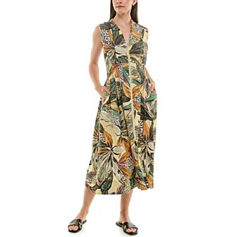 Women's Nicole Miller Smocked Waist V-Neck Zipper Front Dress