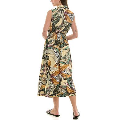 Women's Nicole Miller Smocked Waist V-Neck Zipper Front Dress