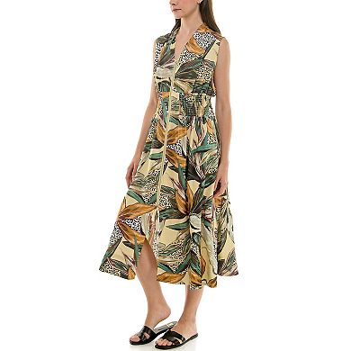 Women's Nicole Miller Smocked Waist V-Neck Zipper Front Dress