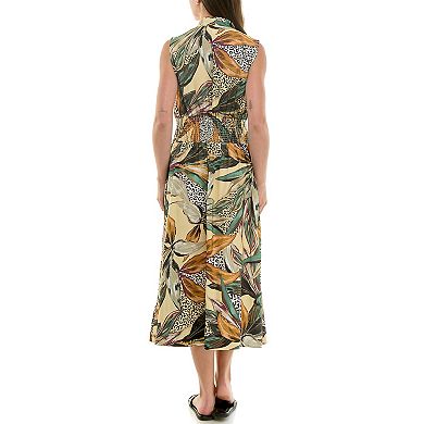 Women's Nicole Miller Smocked Waist V-Neck Zipper Front Dress