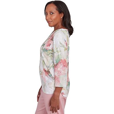 Petite Alfred Dunner Hydrangea Beaded Split Neck Top