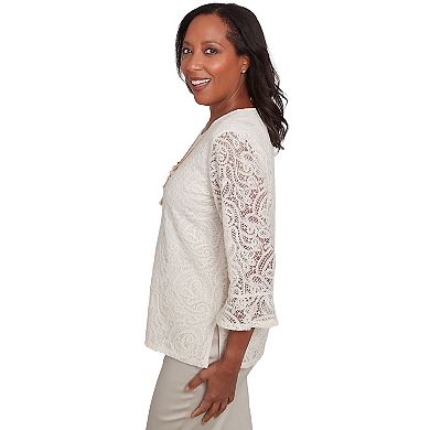 Petite Alfred Dunner Lace Woven Top with Necklace