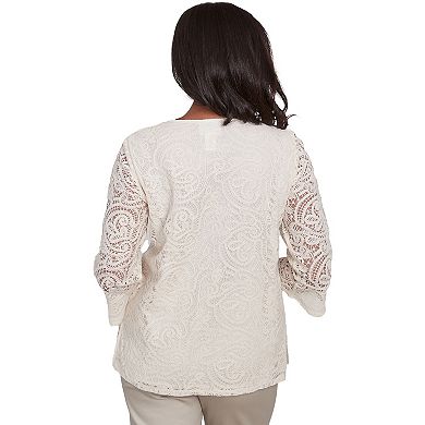 Petite Alfred Dunner Lace Woven Top with Necklace