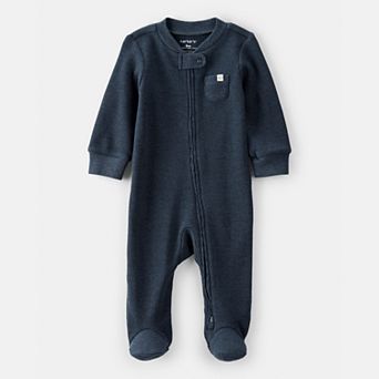 Baby Boy Carter's Solid Cotton Long-Sleeve 2-Way Zip Sleep & Play Pajamas