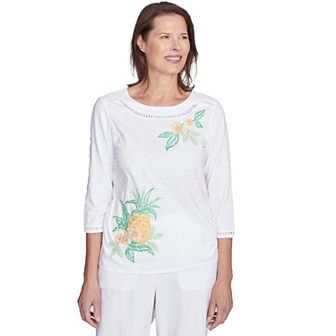 Petite Alfred Dunner Embroidered Pineapple Top
