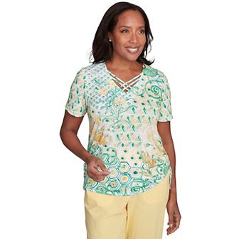 Petite Alfred Dunner Tropical Geometric Patchwork Tee