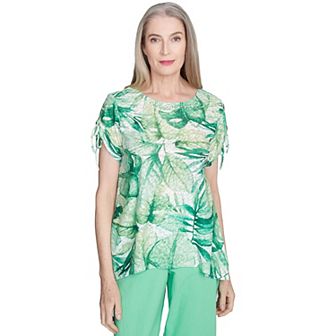Petite Alfred Dunner Monotone Tropical Leaf Tee