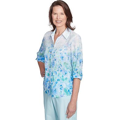 Petite Alfred Dunner Border Floral Button Down Top