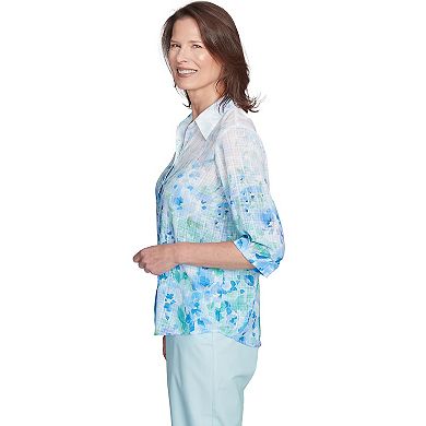 Petite Alfred Dunner Border Floral Button Down Top
