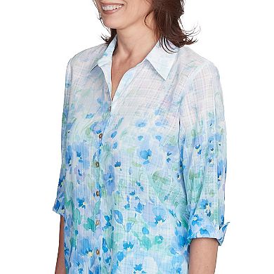 Petite Alfred Dunner Border Floral Button Down Top