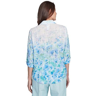 Petite Alfred Dunner Border Floral Button Down Top
