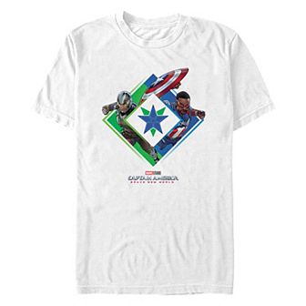 Men's Marvel Captain America Brave New World Captain And Falcon Fighting Together Graphic Tee