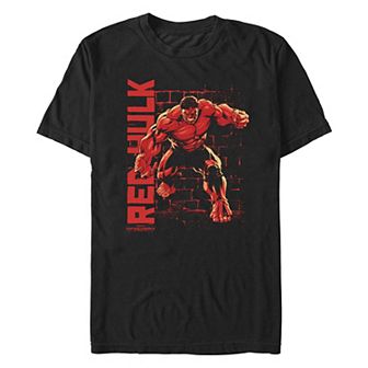 Men's Marvel Captain America Brave New World Red Hulk Brick Background Graphic Tee