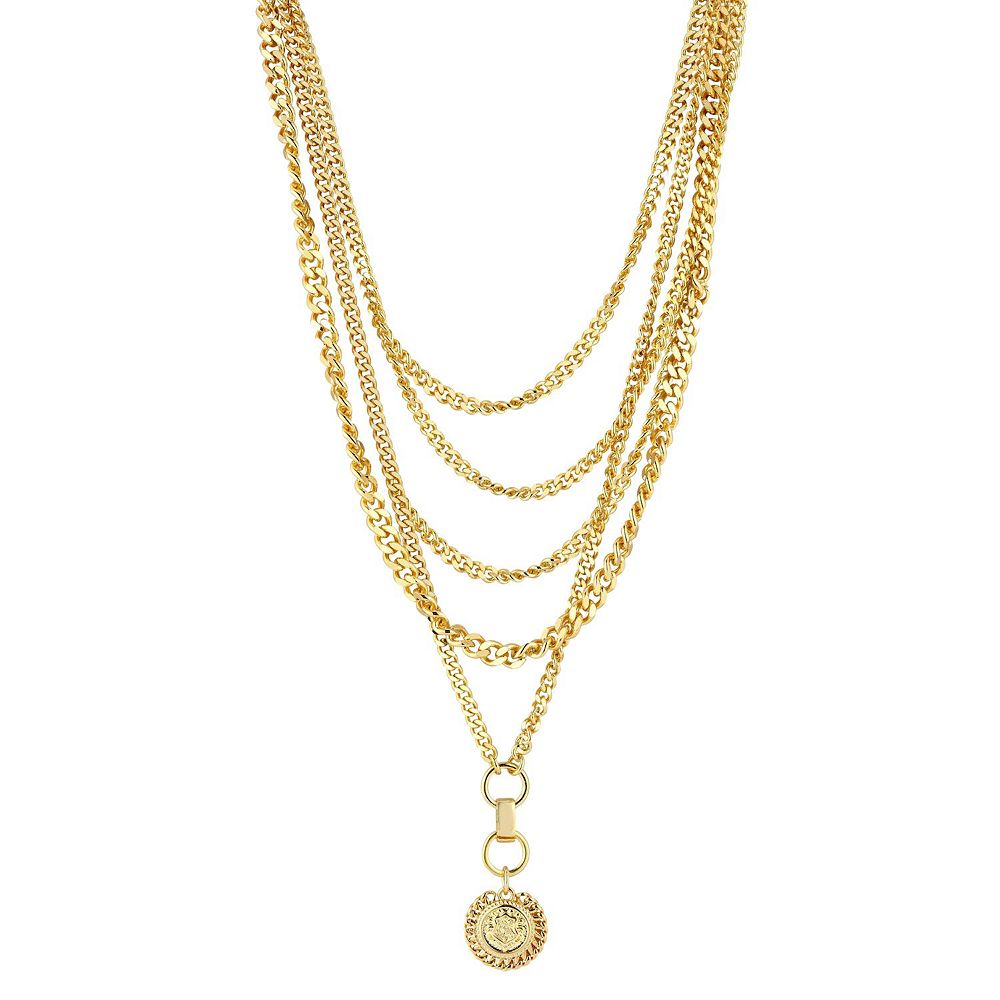 WINX 18k Gold Plated Multi Layer Chain Coin Pendant Necklace