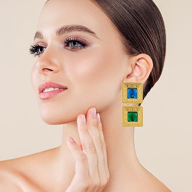 WINX 18k Gold Plated Cubic Zirconia Bold Square Vintage Frame Earrings