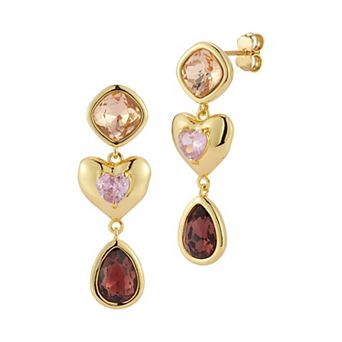 WINX 18k Gold Plated Rounded Square Heart and Teardrop Cubic Zirconia Dangle Earrings
