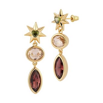 WINX 18k Gold Plated Star Oval and Ellipse Cubic Zirconia Dangle Earrings