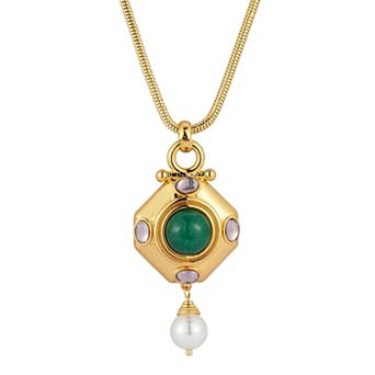 WINX 18k Gold Plated Cubic Zirconia And Pearl Bold Pendant Necklace