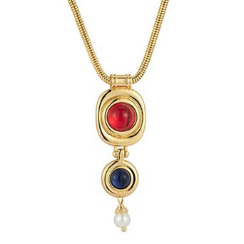 WINX 18k Gold Plated Cubic Zirconia And Pearl Bold Double Pendant Necklace