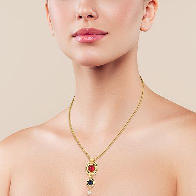 WINX 18k Gold Plated Cubic Zirconia And Pearl Bold Double Pendant Necklace