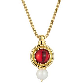 WINX 18k Gold Plated Cubic Zirconia & Freshwater Cultured Pearl Medallion Necklace