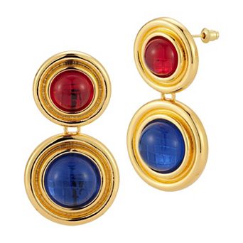 WINX Gold Tone Red & Blue Cubic Zirconia Round Double Drop Earrings