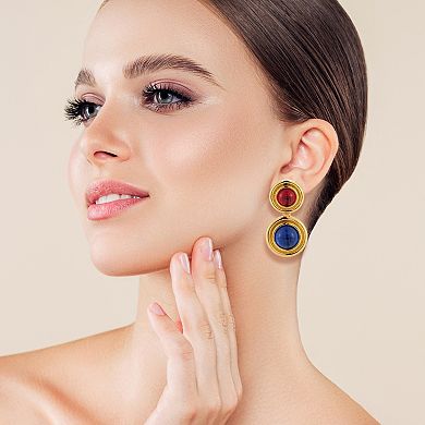 WINX Gold Tone Red & Blue Cubic Zirconia Round Double Drop Earrings