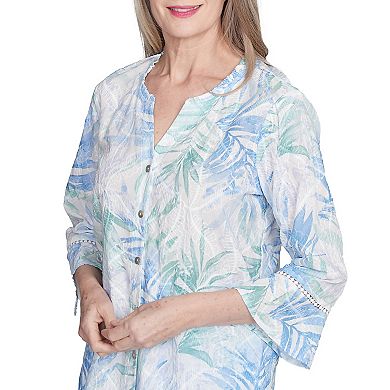 Women's Alfred Dunner Tropical Embroidered Button-Front Top