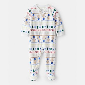 Baby Carter's Snowman Fair Isle Fleece Long-Sleeve One-Piece Pajamas