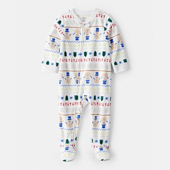 Baby Carter's Snowman Fair Isle Fleece Long-Sleeve One-Piece Pajamas