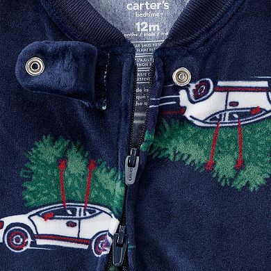 Baby Boys Carter's Christmas Cars Velour One-Piece Pajamas