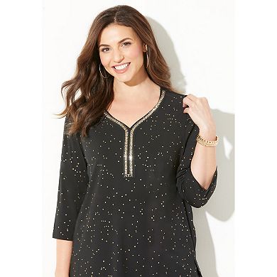 Catherines Women's Plus Size Metallic Dot Sharkbite Top