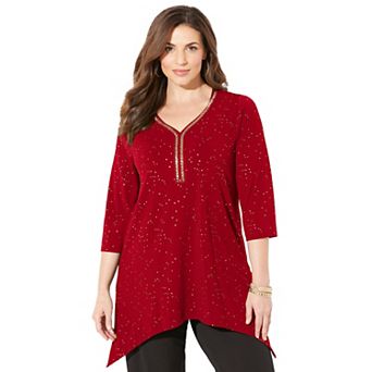 Catherines Women's Plus Size Metallic Dot Sharkbite Top