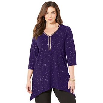 Catherines Women's Plus Size Metallic Dot Sharkbite Top