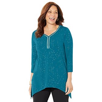 Catherines Women's Plus Size Metallic Dot Sharkbite Top