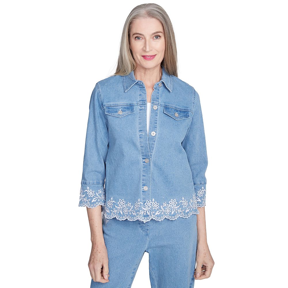 Veste En Jean Alfred Dunner Avec Surpiqûres Blanches - Taille 16P (petite), Coton/polyester/élasthanne, Excellent état