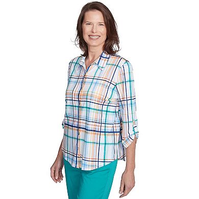 Petite Alfred Dunner Knit Plaid Button Down Shirt
