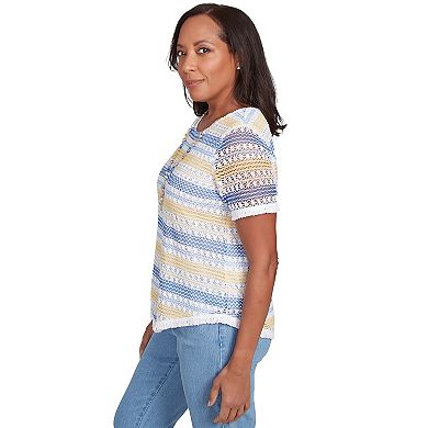 Petite Alfred Dunner Textured Biadere Fringe Top with Necklace