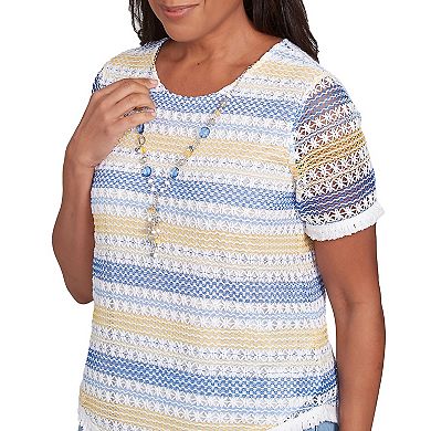 Petite Alfred Dunner Textured Biadere Fringe Top with Necklace