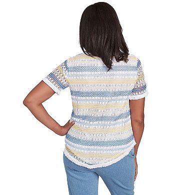 Petite Alfred Dunner Textured Biadere Fringe Top with Necklace