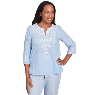 Petite Alfred Dunner Embroidered Sky Blue Top