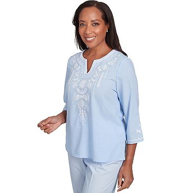 Petite Alfred Dunner Embroidered Sky Blue Top