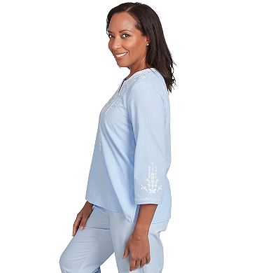 Petite Alfred Dunner Embroidered Sky Blue Top