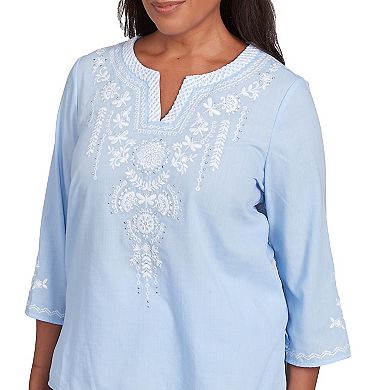 Petite Alfred Dunner Embroidered Sky Blue Top