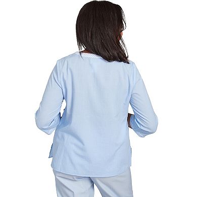Petite Alfred Dunner Embroidered Sky Blue Top