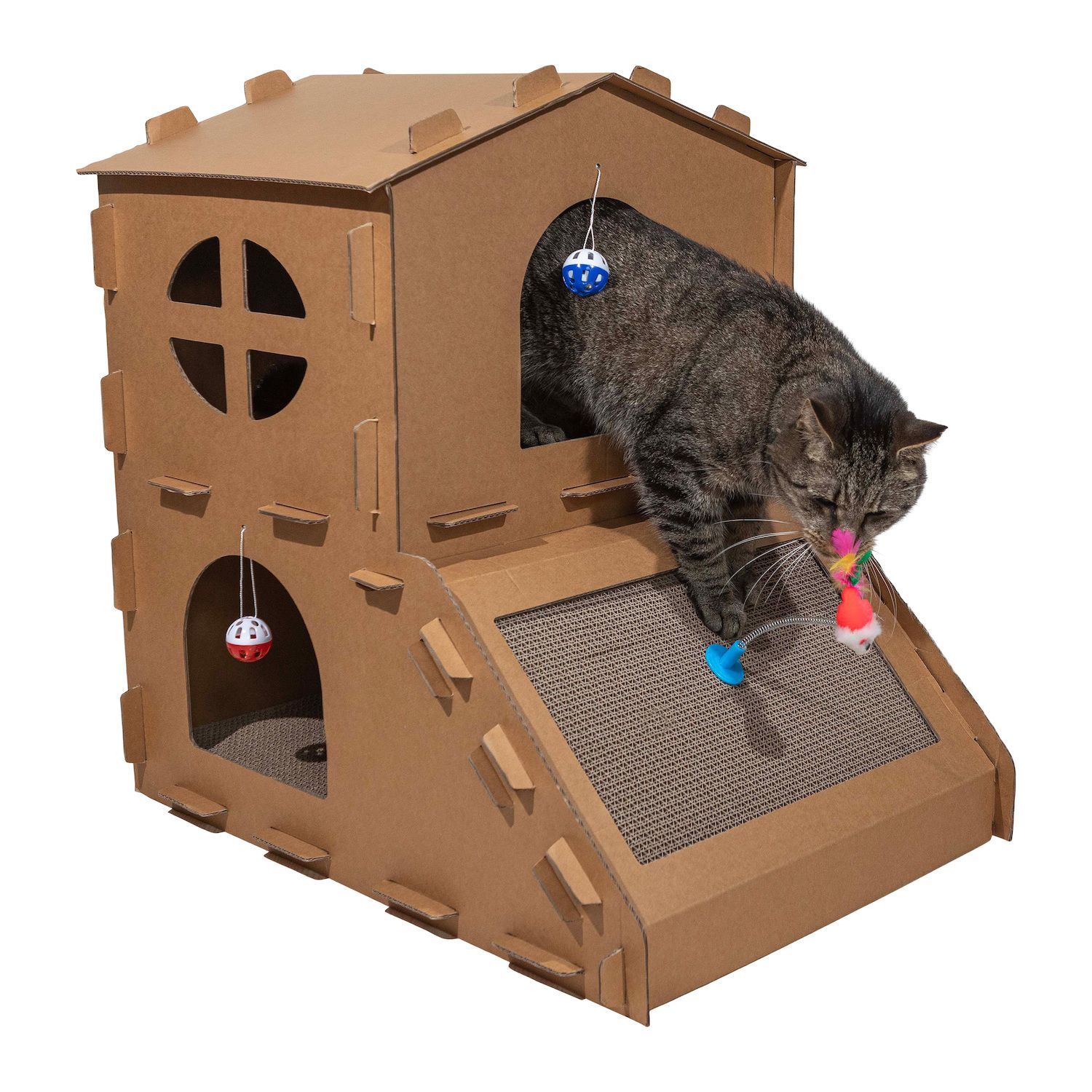 27" Multi-Level Wood Kitty Condo With Scratching Post And Pad