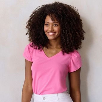 Petite LC Lauren Conrad Tulip Sleeve V-Neck Tee