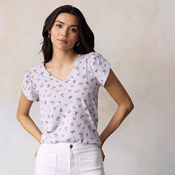 Petite LC Lauren Conrad Tulip Sleeve V-Neck Tee