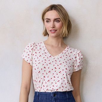Petite LC Lauren Conrad Tulip Sleeve V-Neck Tee